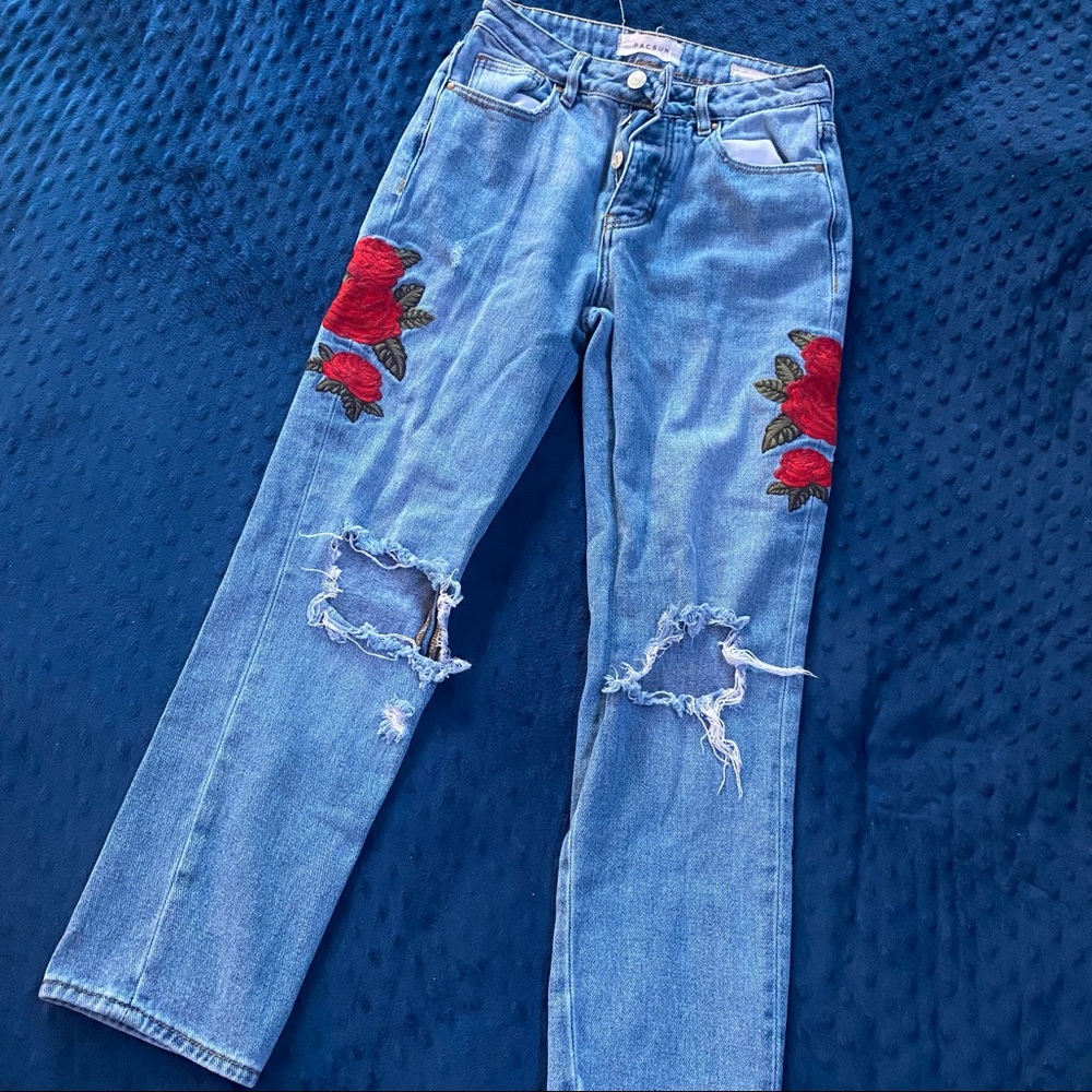 Pacsun jeans with rose patches